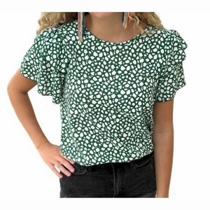 Women's Abstract Print Flutter Sleeve Top - First Love - 1 of 3
