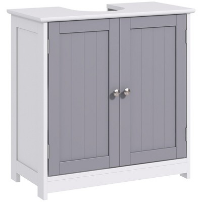 kleankin Vanity Base Cabinet, Under-Sink Bathroom Cabinet Storage with U-Shape Cut-Out and Adjustable Internal Shelf