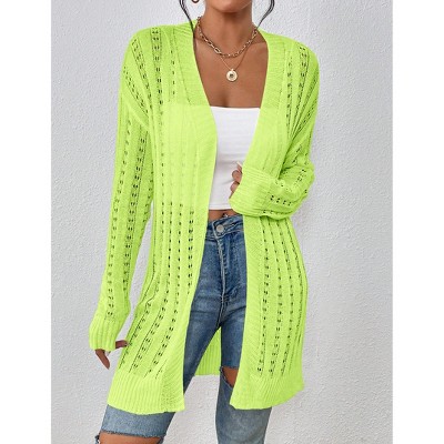 Women's Lightweight Lace Knit Long Cardigan - Sheer Open Front