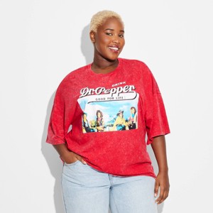 Women's Dr. Pepper Oversized Short Sleeve Graphic T-Shirt - Red - 1 of 3
