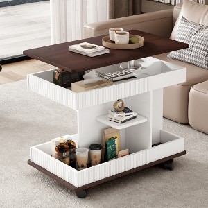 KTMBDW Multifunctional Adjustable End Table with Wheels, Modern Sofa Side Table with Lift-Top, 360°Rotating Top and Storage Space for Living Room - 1 of 4