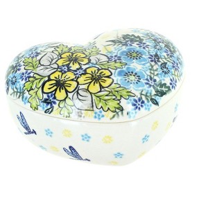 Blue Rose Polish Pottery 124 Vena Large Heart Box - 1 of 2