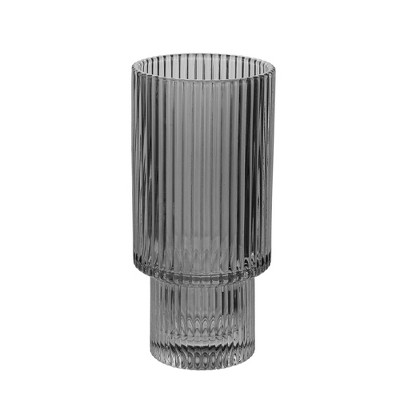 Smoke Gray Art Deco Fluted Glass Highball Set, 11 oz, 4-Piece