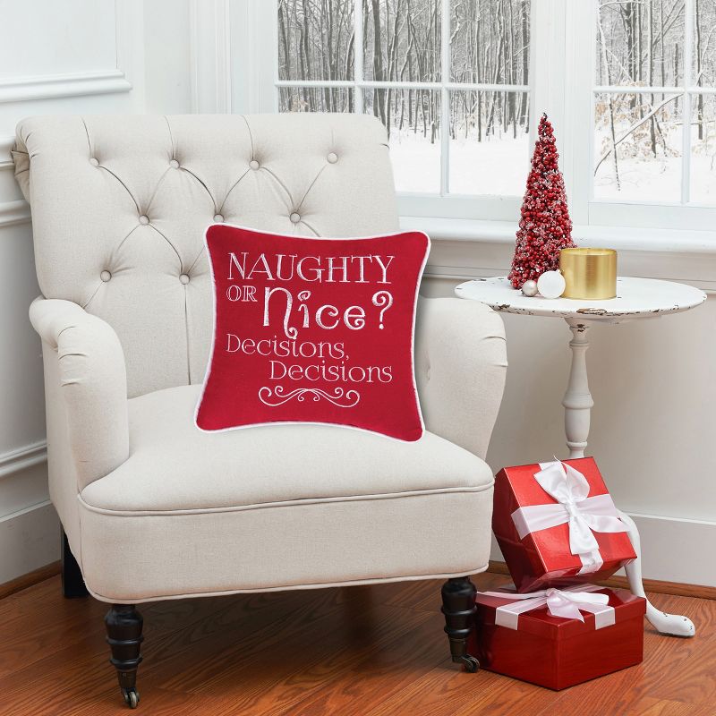 C&F Home 10" x 10" "Naughty Or Nice? Decisions, Decisions" Holiday Funny Embroidered Saying Christmas Petite Accent Pillow, 2 of 8