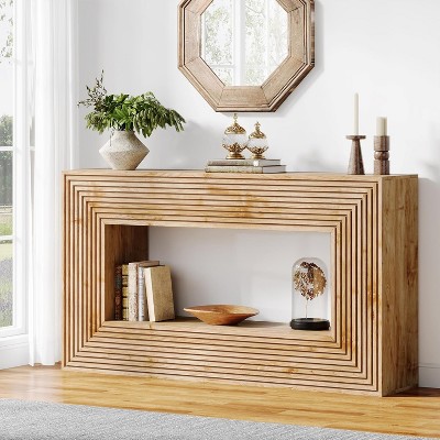 HDZNVF 59in Wood Console Table, Farmhouse Fluted Entryway Table with Storage, Long Sofa Table Behind Couch