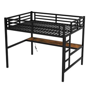 TopComfy Beds Metal Full Size Loft Bed Space Saving Noise Reduced Structure Heavy Duty Bedroom Furniture for Bedroom, Black, 56.7"*68.9"*88.41" - 1 of 4