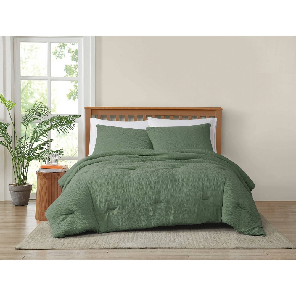 Truly Soft 3pc King Crinkle Garment Comforter Set Green
