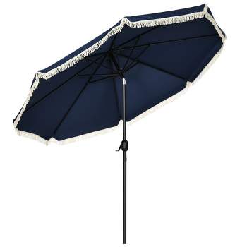 Outsunny 9' Patio Umbrella with Push Button Tilt and Crank Outdoor Double Top Market Umbrella
