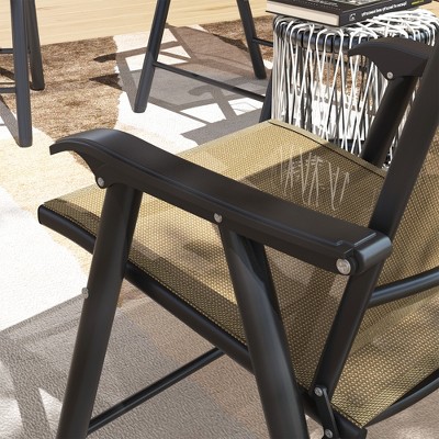 Light Brown Folding Outdoor Dining Chairs with Cushions