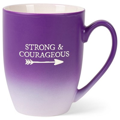 Elanze Designs Strong & Courageous Two Toned Ombre Matte Purple and White 12 ounce Ceramic Stoneware Coffee Cup Mug