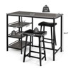 Tangkula 3PC Dining Table Set Pub Bar Table Set 3 Tier Storage Shelves with 2 Pub Stools Upholstered - 4 of 4