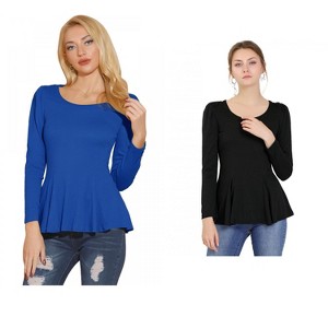 Allegra K Women's Long Sleeve Scoop Neck Casual Peplum Shirt 2 Packs - 1 of 4