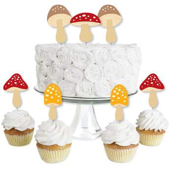 Big Dot of Happiness Wild Mushrooms - Dessert Cupcake Toppers - Red Toadstool Party Clear Treat Picks - Set of 24