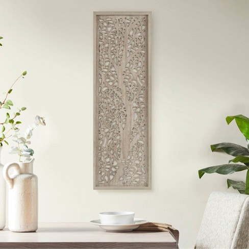 Laurel Branches Carved Wood Wall Decor Panel Natural - Madison Park : Target