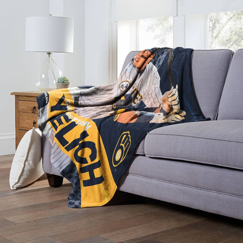 50&#34;x60&#34; MLB Milwaukee Brewers Christian Yelich Silk Touch Throw Blanket, 3 of 6