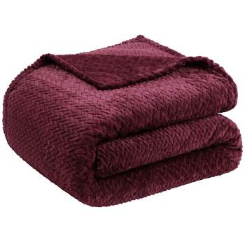 PiccoCasa 280GSM Soft Weave Pattern Fuzzy Plush Flannel Throw Blanket 1 Pc