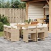 vidaXL 9 Piece Patio Dining Set with Cushions Beige Poly Rattan - 2 of 4