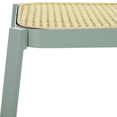 Aqua Smoke and Natural Cane Accent Stool with Iron Frame
