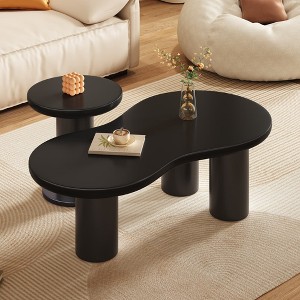 MAYEERTY Nesting Coffee Table Set of 2, Coffee Table with Round Small Side Table,  Irregular Center Table for Living Room, Black, 39.3"x 13.7" - 1 of 4