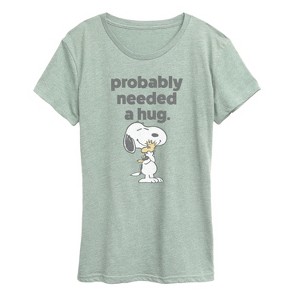 Women's - Peanuts - Snoopy Woodstock Need Hug Short Sleeve Graphic T-Shirt - 1 of 4