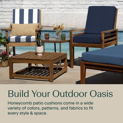 Blue and White Striped Outdoor Midback Dining Chair Cushion