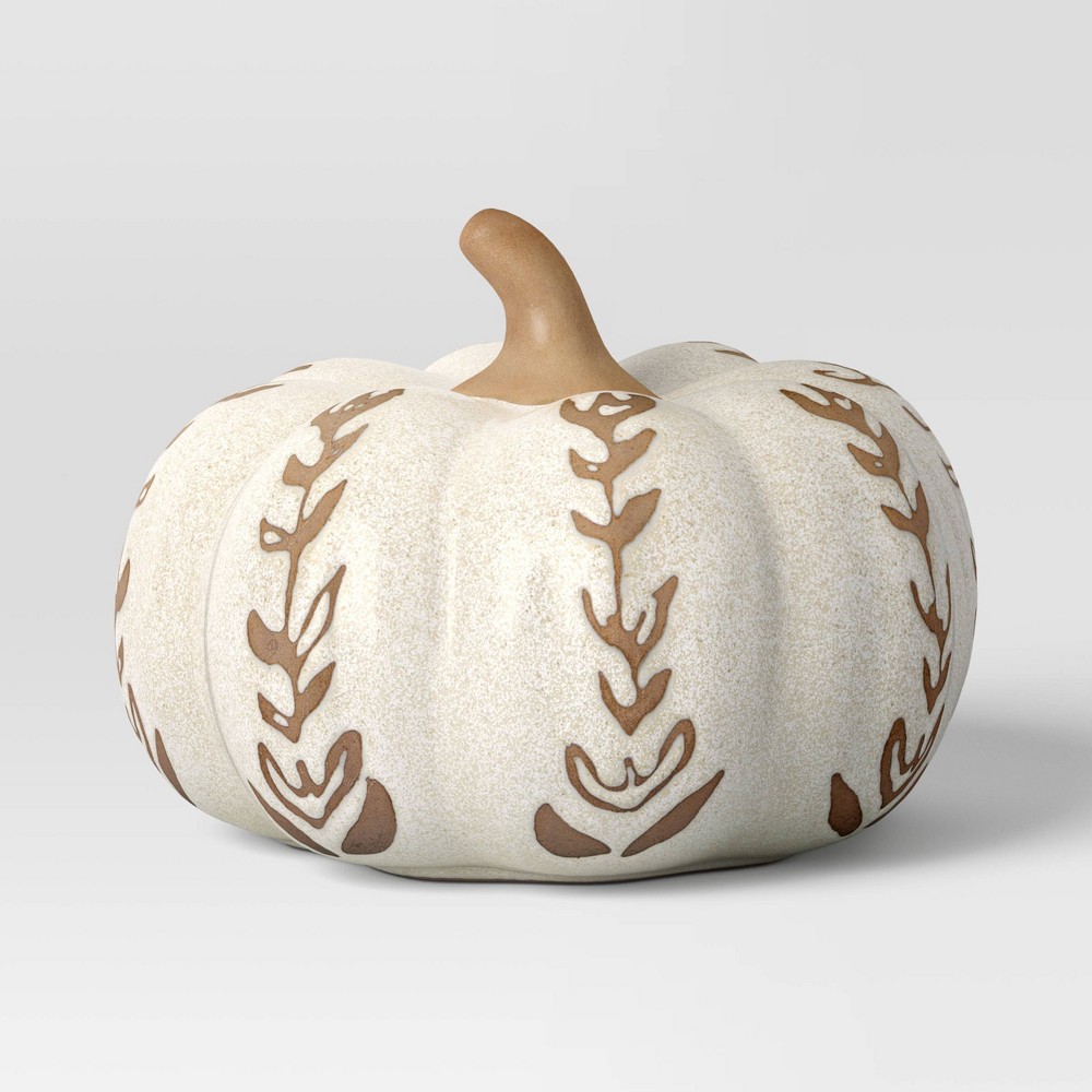 Photos - Other Decoration Medium Ceramic Pumpkin Figurine Patterned Cream - Threshold™