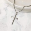 Beveled Cross with Dark-Tone Cross Center Overlay Silver-Plated 20-Inch Pendant Necklace - 2 of 3