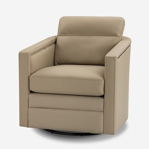 Eulalia 28.74''Wooden Upholstery Wide Genuine Leather Swivel Chair with Swivel Metal Base and  Squared Arms | ARTFUL LIVING DESIGN - 1 of 4