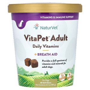 NaturVet VitaPet Adult, Daily Vitamins + Breath Aid, For Dogs, 60 Soft Chews, 6.3 oz (180 g) - 1 of 2
