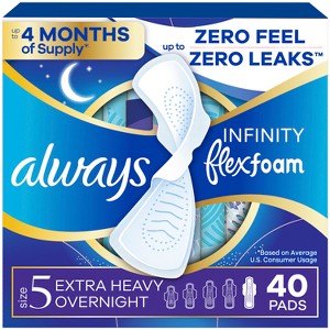 Always Infinity Extra Heavy Absorbency Overnight Sanitary Pads with Wings - Unscented - 1 of 4