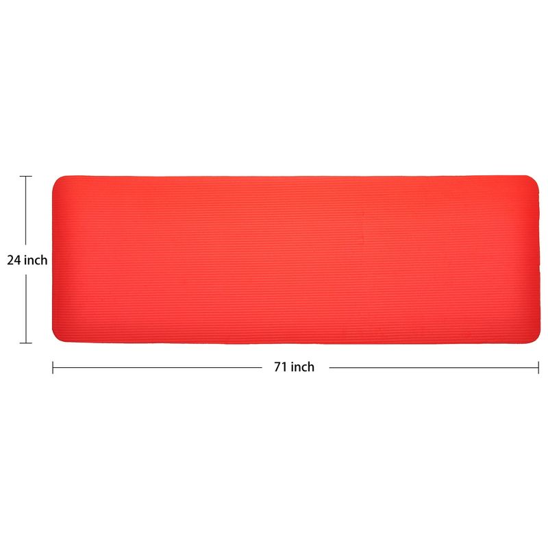 Signature Fitness 71 x 24 x 1-Inch Extra Thick High Density Foam Anti-Tear Non-Slip Exercise Fitness Yoga Mat with Carrying Strap, Red, 2 of 7