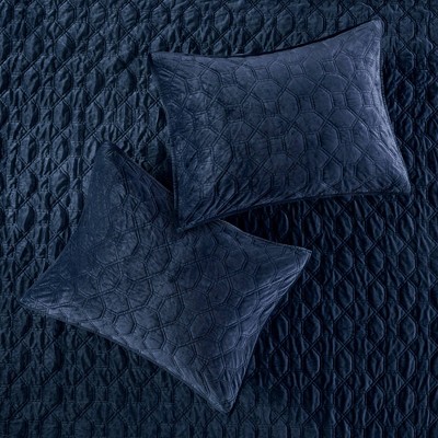 Navy Full Velvet Reversible Quilt Set with Shams