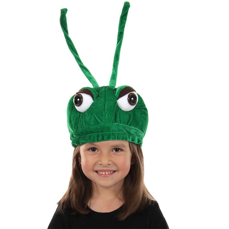 HalloweenCostumes.com   Plush Grasshopper Hat for Kids, Black/White/Green, 1 of 2