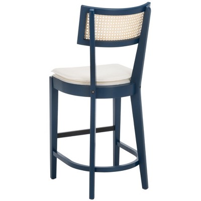 Galway Navy and Natural Cane Counter Stool with White Cushion