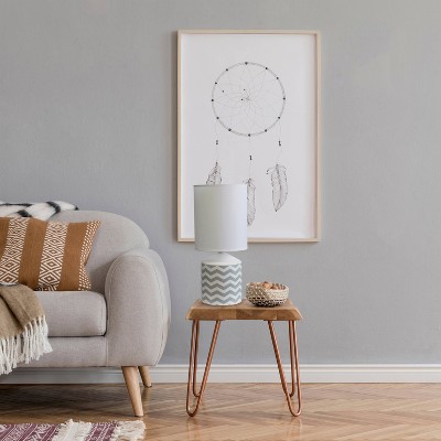 Gray Ceramic Cylinder Nightstand Lamp with White Fabric Shade