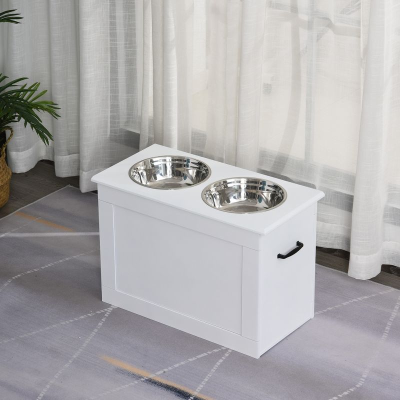 PawHut Raised Pet Feeding Storage Station with 2 Stainless Steel Bowls Base for Large Dogs and Other Large Pets, 2 of 8