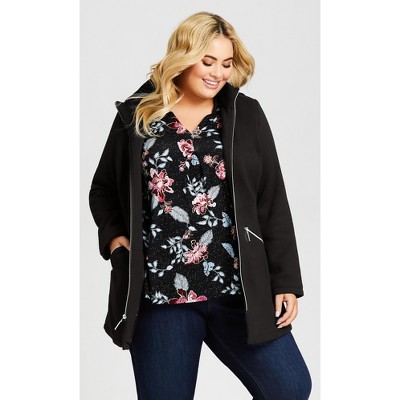 Plus Size - Denim Knit Sleeve Hooded Trucker Jacket - Torrid