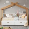 Whisen Wooden Full Size House Bed and Original Wood Colored Frame with Drawer, Desk and Bookshelf - 4 of 4