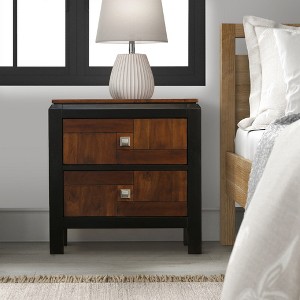 Royal Hampton 28 Inch Handcrafted Bedside Nightstand, 2 Drawers, Sleek Wood Pattern, Square Knobs, Walnut Brown - 1 of 4