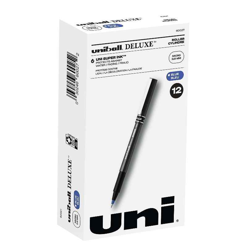 uni-ball Deluxe Rollerball Pens Micro Point Blue Ink 12/Pack (60027), 1 of 10
