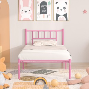 VECELO Metal Platform Bed Frame Queen/Full/Twin Size, Heavy Duty Bed Frame with Headboard & Footboard Black/White/Gold/Pink - 1 of 4