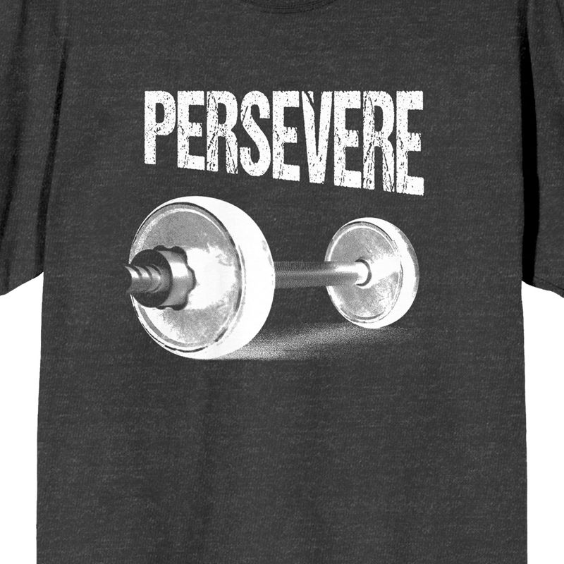 Gym Culture Barbell "Persevere" Unisex Adult's Charcoal Heather Gray Graphic Tee, 2 of 4