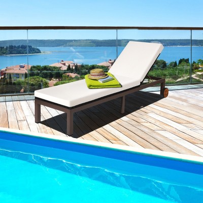 Tangkula Patio Adjustable Rattan Recliner Chaise Lounge Chair w/ Cushion Wheels