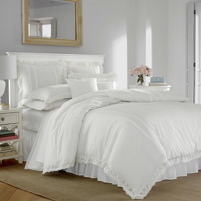 Annabella White Cotton Lace Trimmed Square Throw Pillow