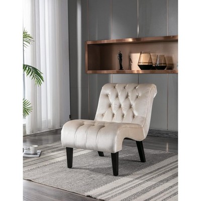 Grungis Velvet Accent Chair with Wooden Legs,Modern Armless Chair with Thick Foam Padding,Leisure Chair for Bedroom,Reading Room