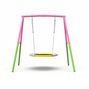 Angel Sar Flying Saucer Swing Set with A-Frame Stand, 440lb Capacity Steel Outdoor Swing for Kids, Backyard Playground Saucer Chair - 1 of 4