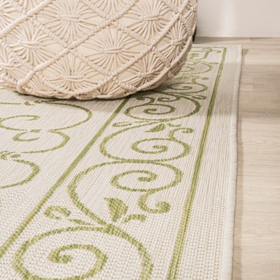 Charleston Vintage Filigree Cream and Green 5' Square Indoor/Outdoor Area Rug