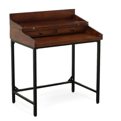 Carolina Living Raleigh Rustic Top Rta Writing Desk Chestnut black Mango Wood Surface Iron Frame Drawer Storage Target