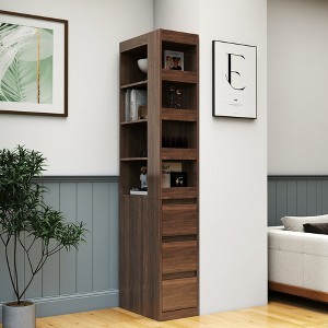 HDZNVF 70.87 inch H Display Storage Cabinet, 4 Tier Shelf, 3 Side Drawers & 4 Small Display Shelves, Walnut - 1 of 4