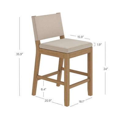 Linus Natural Flax Upholstered Bar Stools with Rubberwood Legs, Set of 4